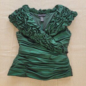 Emerald Green V Neck Sleeveless Ruched Top. Back Zipper. 6. Cachet.